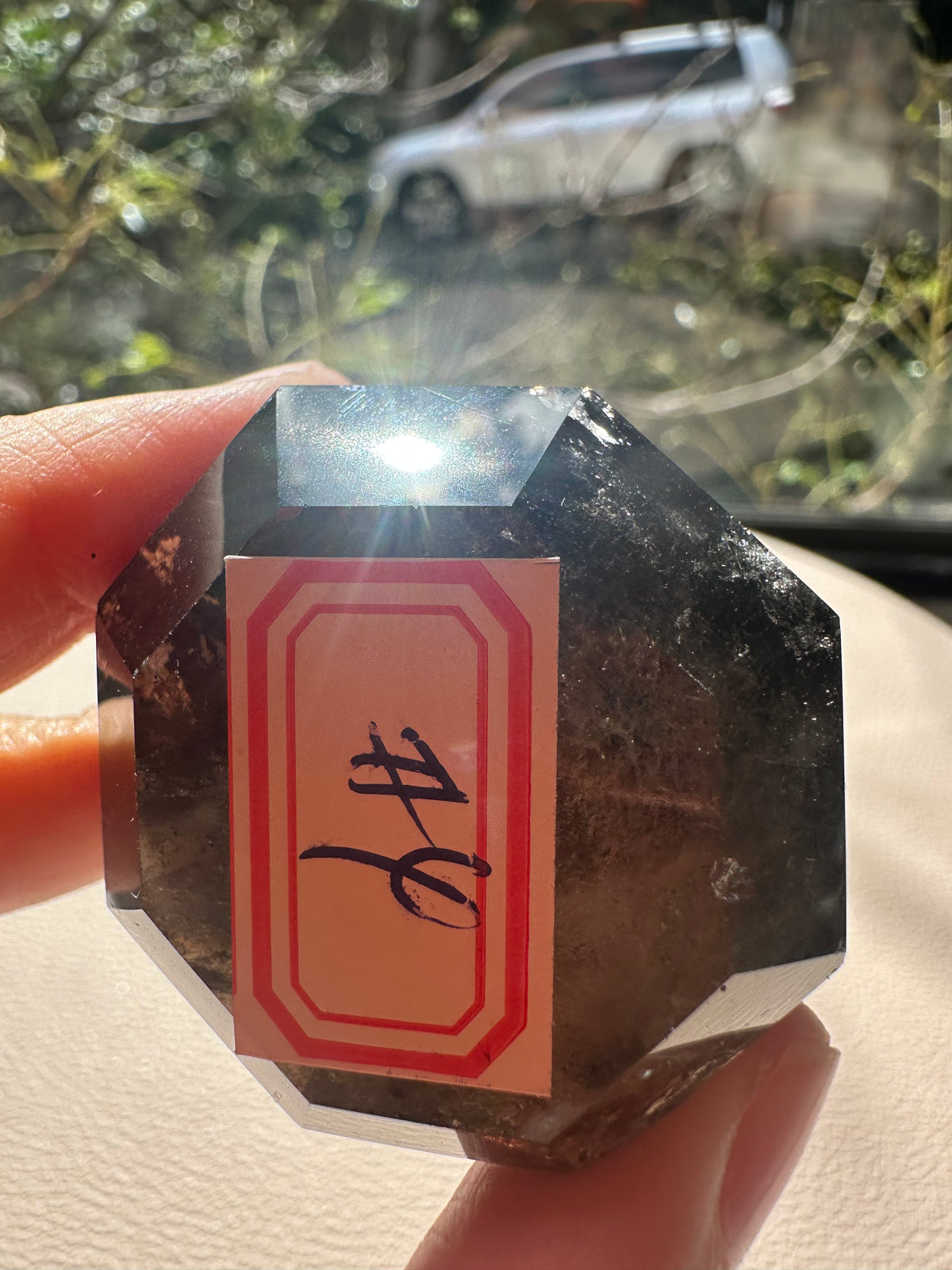 Natural Deep Smoky Quartz Diamond #4, dark polished geometric crystal specimen for minimalist decor and EMF protection, high-quality grounding stone by Moon Rituals.