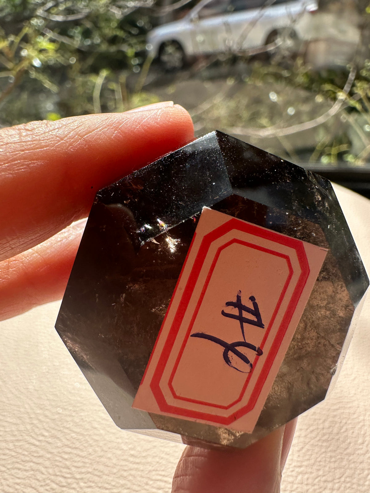 Natural Deep Smoky Quartz Diamond #4, dark polished geometric crystal specimen for minimalist decor and EMF protection, high-quality grounding stone by Moon Rituals.