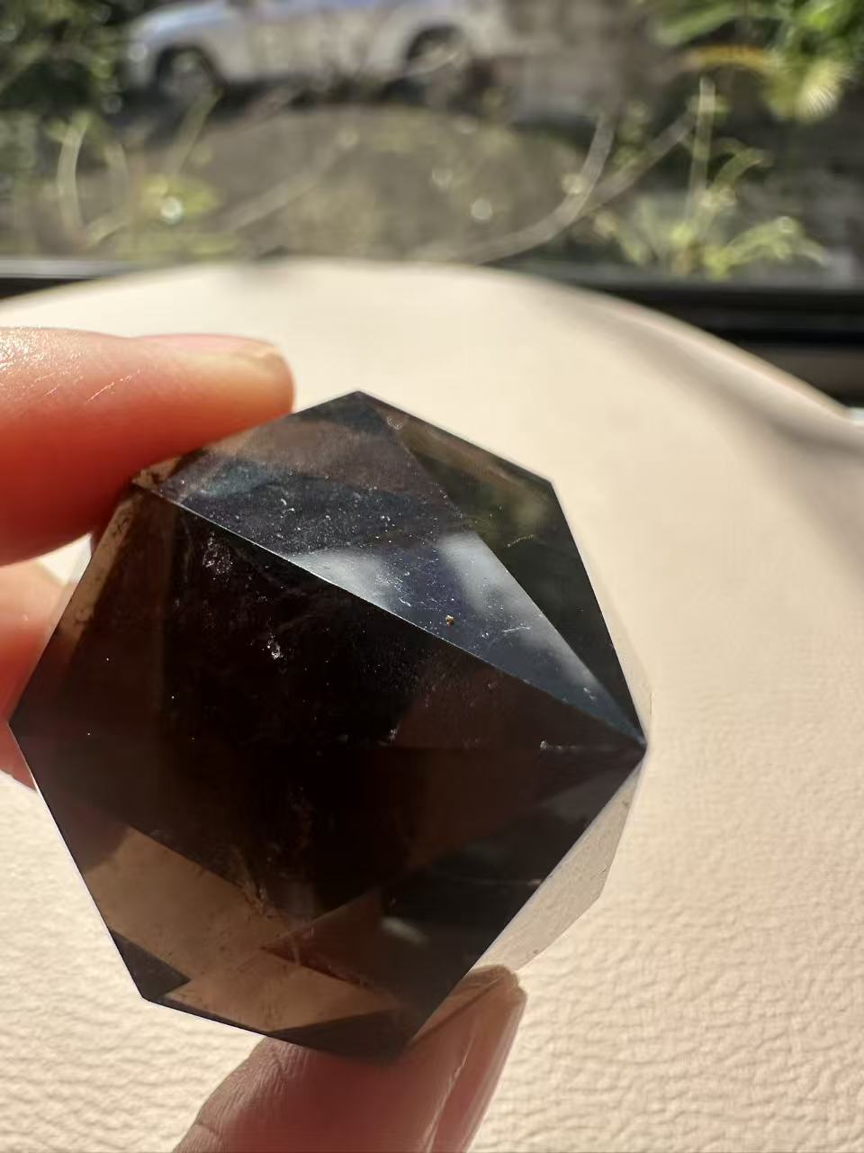 Natural Deep Smoky Quartz Diamond #8, dark polished geometric crystal specimen for minimalist decor and EMF protection, high-quality grounding stone by Moon Rituals.