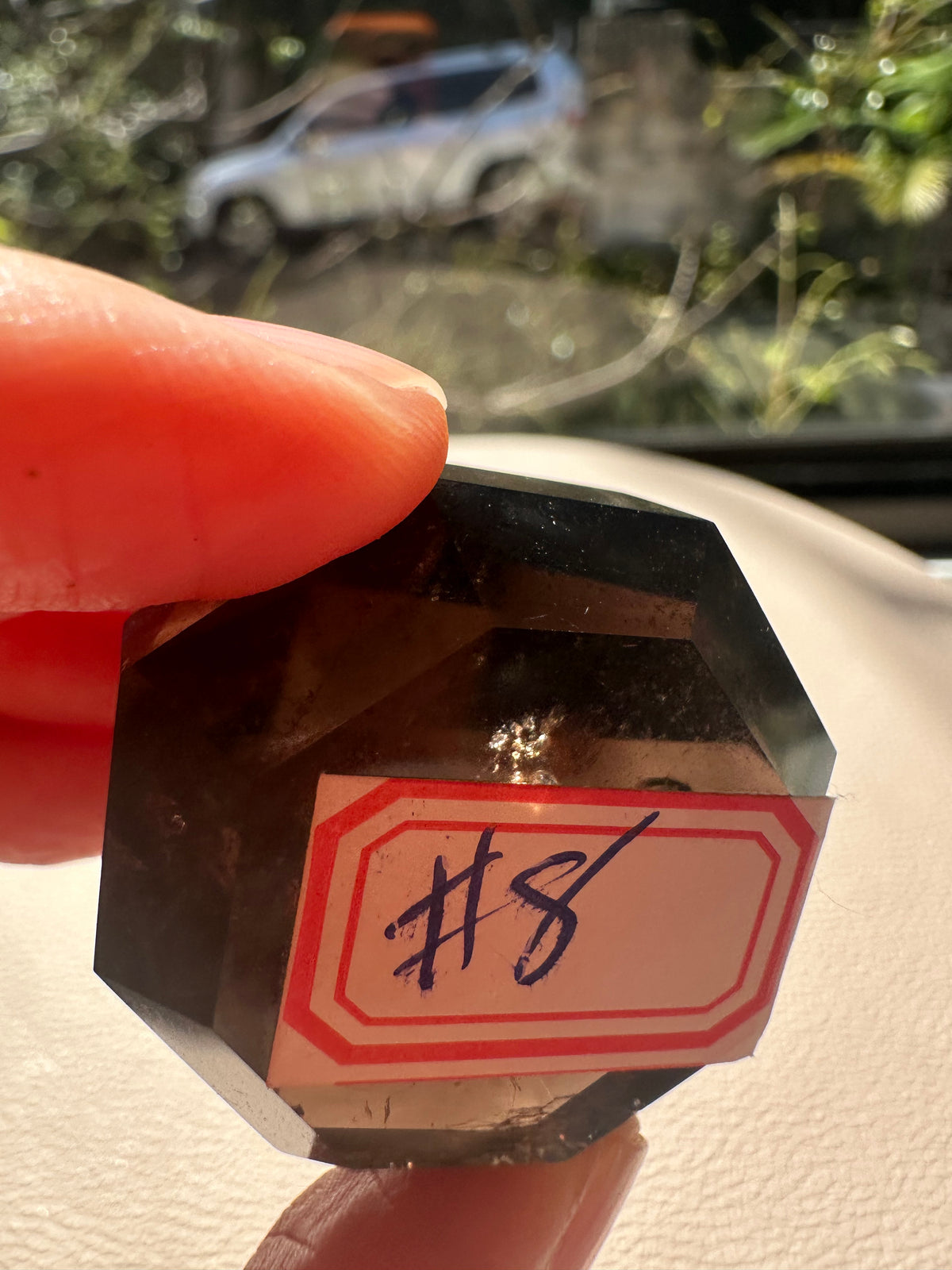 Natural Deep Smoky Quartz Diamond #8, dark polished geometric crystal specimen for minimalist decor and EMF protection, high-quality grounding stone by Moon Rituals.