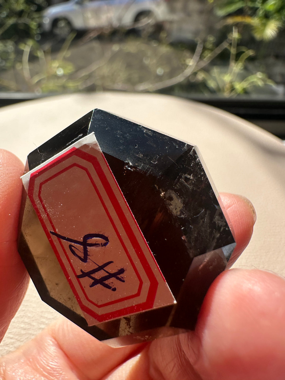 Natural Deep Smoky Quartz Diamond #8, dark polished geometric crystal specimen for minimalist decor and EMF protection, high-quality grounding stone by Moon Rituals.