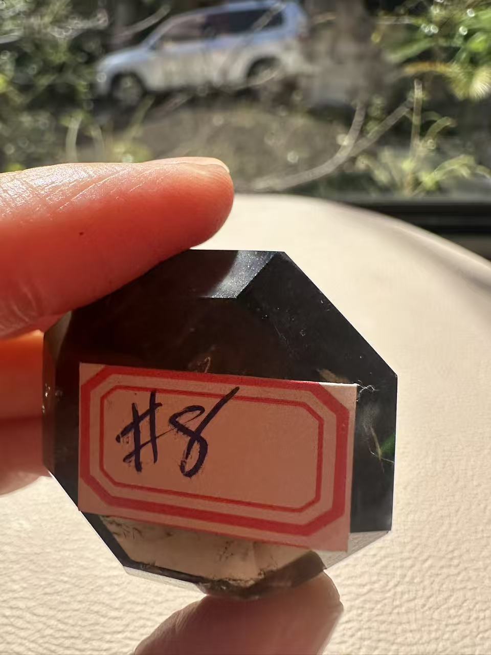 Natural Deep Smoky Quartz Diamond #8, dark polished geometric crystal specimen for minimalist decor and EMF protection, high-quality grounding stone by Moon Rituals.