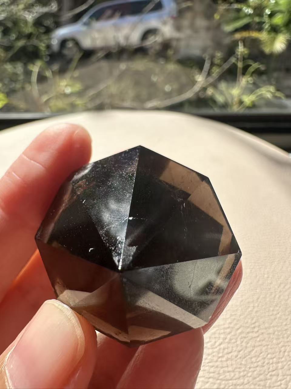 Natural Deep Smoky Quartz Diamond #8, dark polished geometric crystal specimen for minimalist decor and EMF protection, high-quality grounding stone by Moon Rituals.