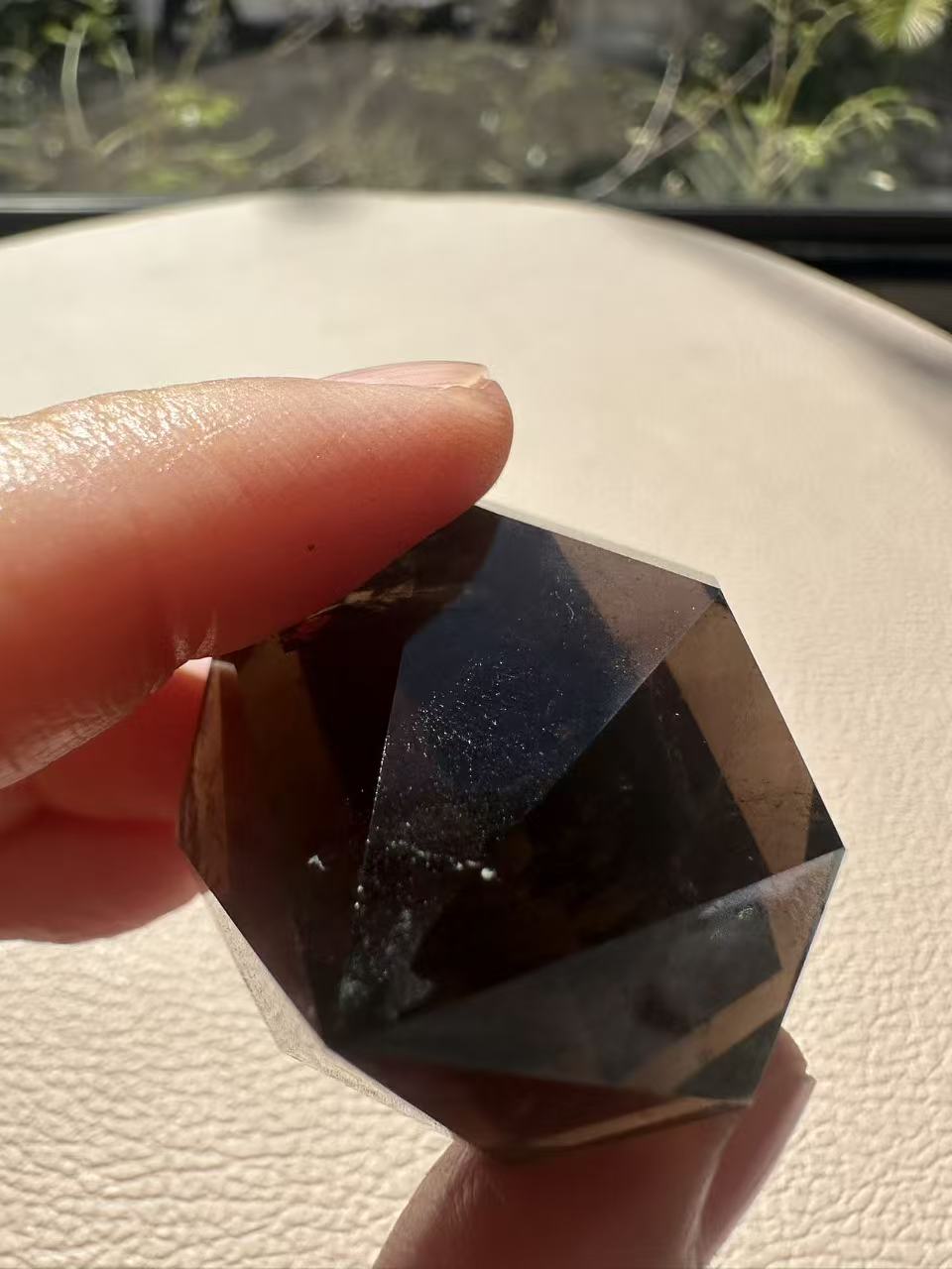 Natural Deep Smoky Quartz Diamond #8, dark polished geometric crystal specimen for minimalist decor and EMF protection, high-quality grounding stone by Moon Rituals.