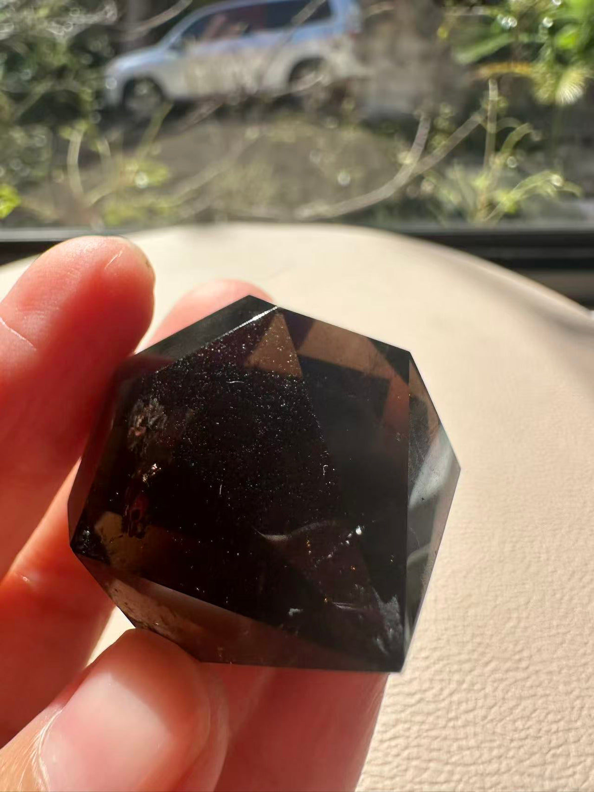 Natural Deep Smoky Quartz Diamond #8, dark polished geometric crystal specimen for minimalist decor and EMF protection, high-quality grounding stone by Moon Rituals.