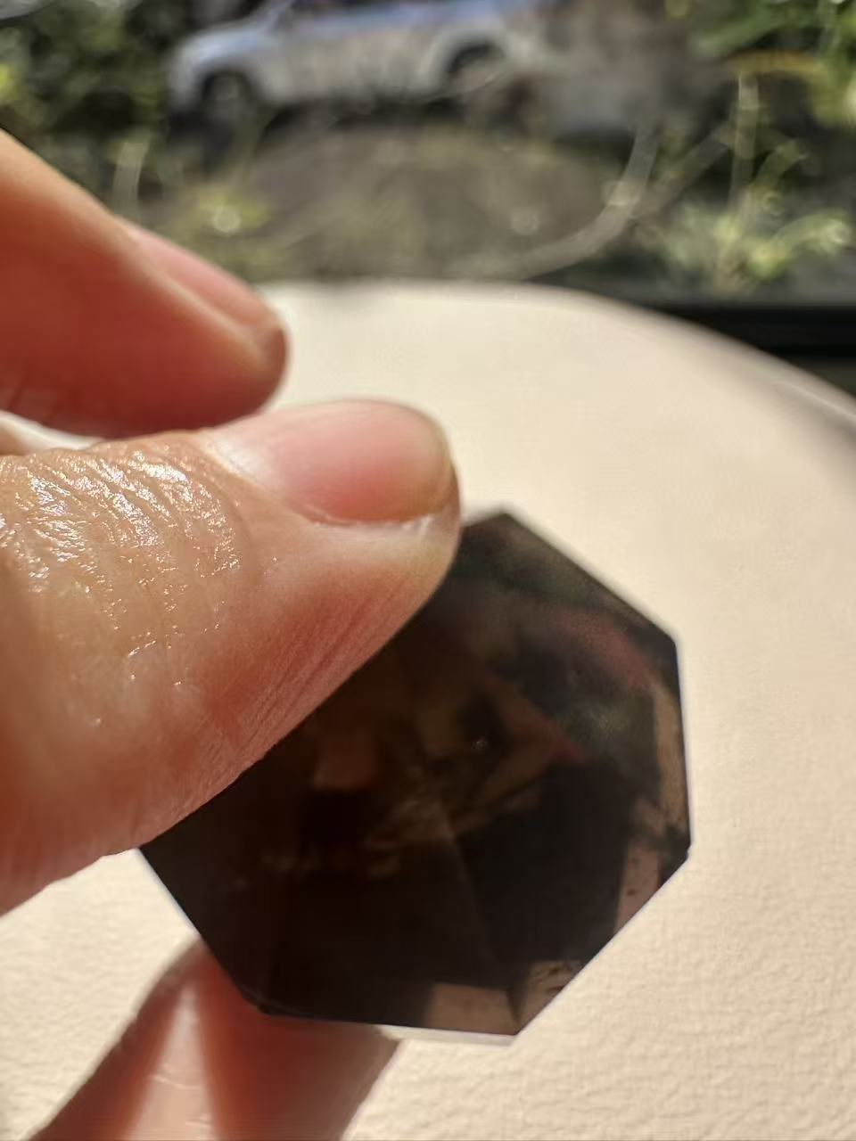 Natural Deep Smoky Quartz Diamond #8, dark polished geometric crystal specimen for minimalist decor and EMF protection, high-quality grounding stone by Moon Rituals.
