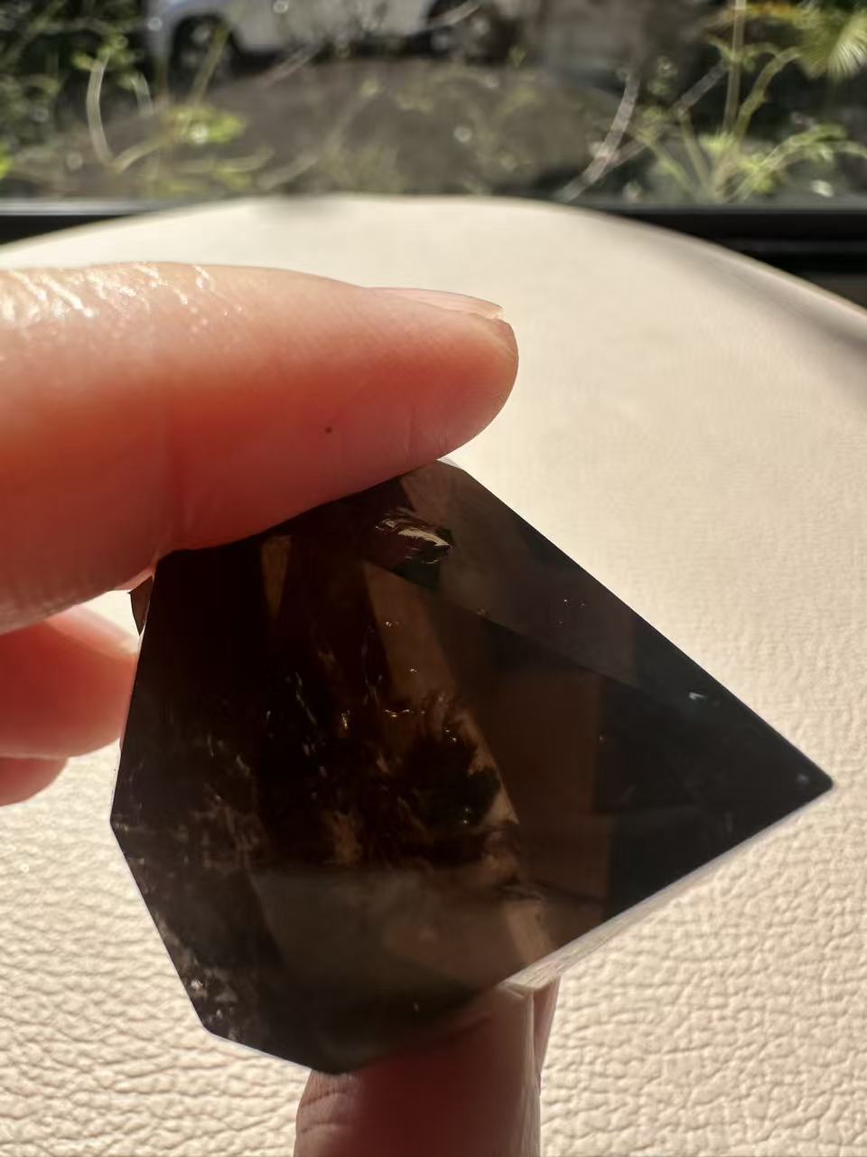 Natural Deep Smoky Quartz Diamond #8, dark polished geometric crystal specimen for minimalist decor and EMF protection, high-quality grounding stone by Moon Rituals.