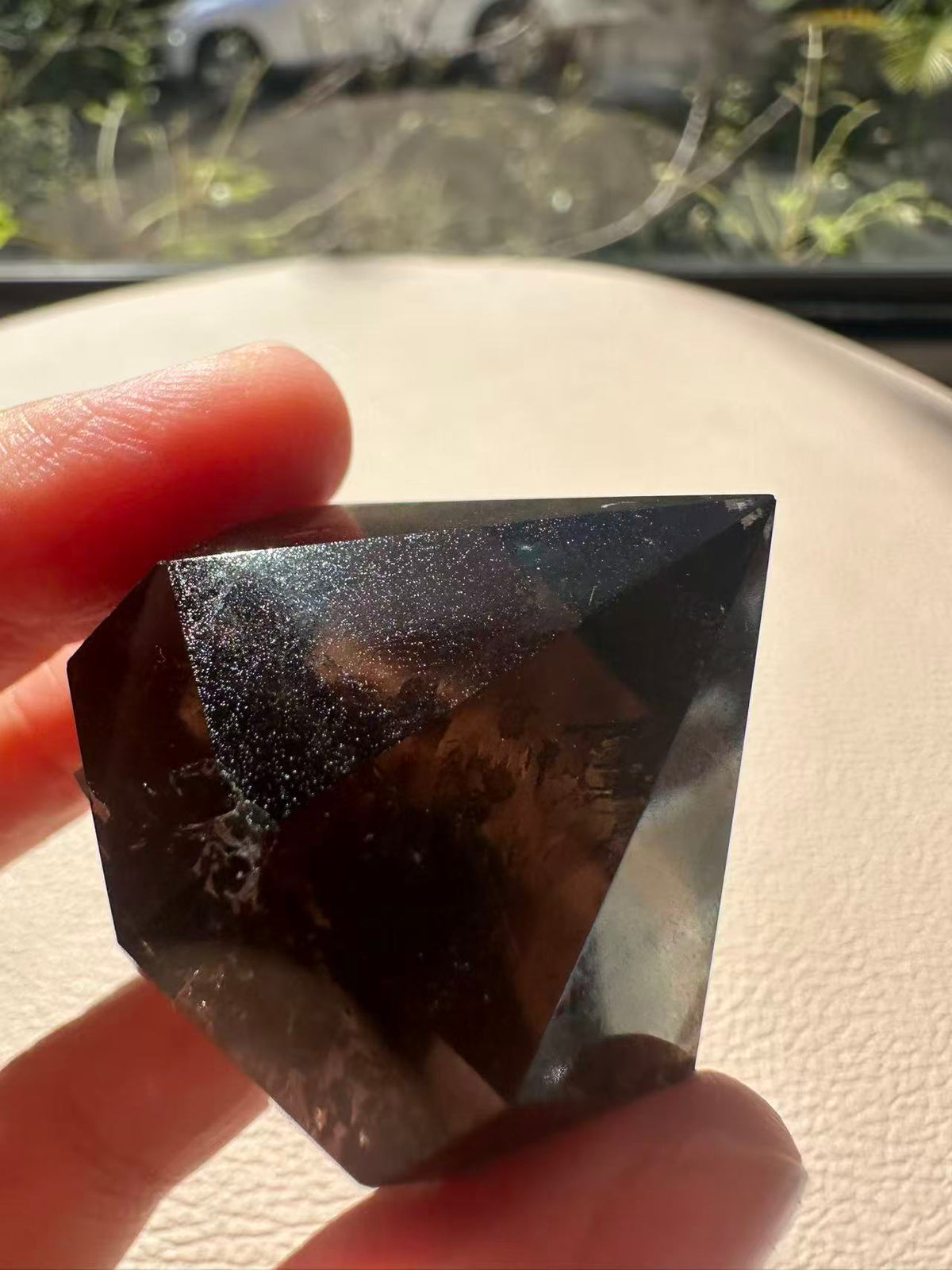 Natural Deep Smoky Quartz Diamond #8, dark polished geometric crystal specimen for minimalist decor and EMF protection, high-quality grounding stone by Moon Rituals.