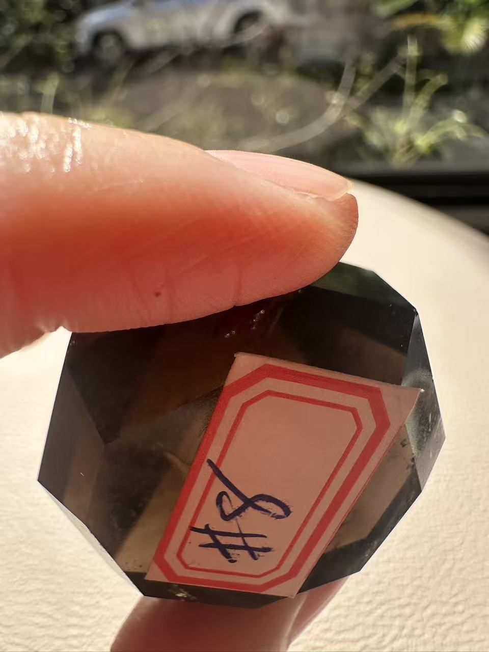 Natural Deep Smoky Quartz Diamond #8, dark polished geometric crystal specimen for minimalist decor and EMF protection, high-quality grounding stone by Moon Rituals.