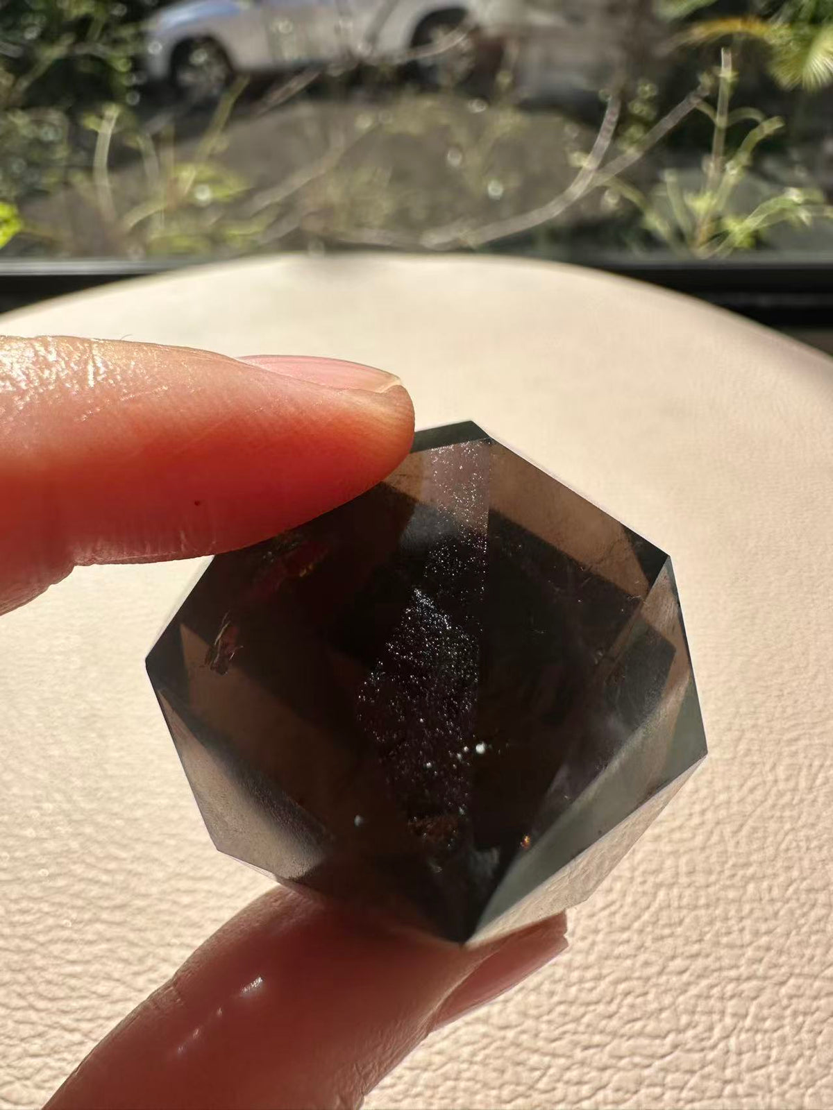 Natural Deep Smoky Quartz Diamond #8, dark polished geometric crystal specimen for minimalist decor and EMF protection, high-quality grounding stone by Moon Rituals.