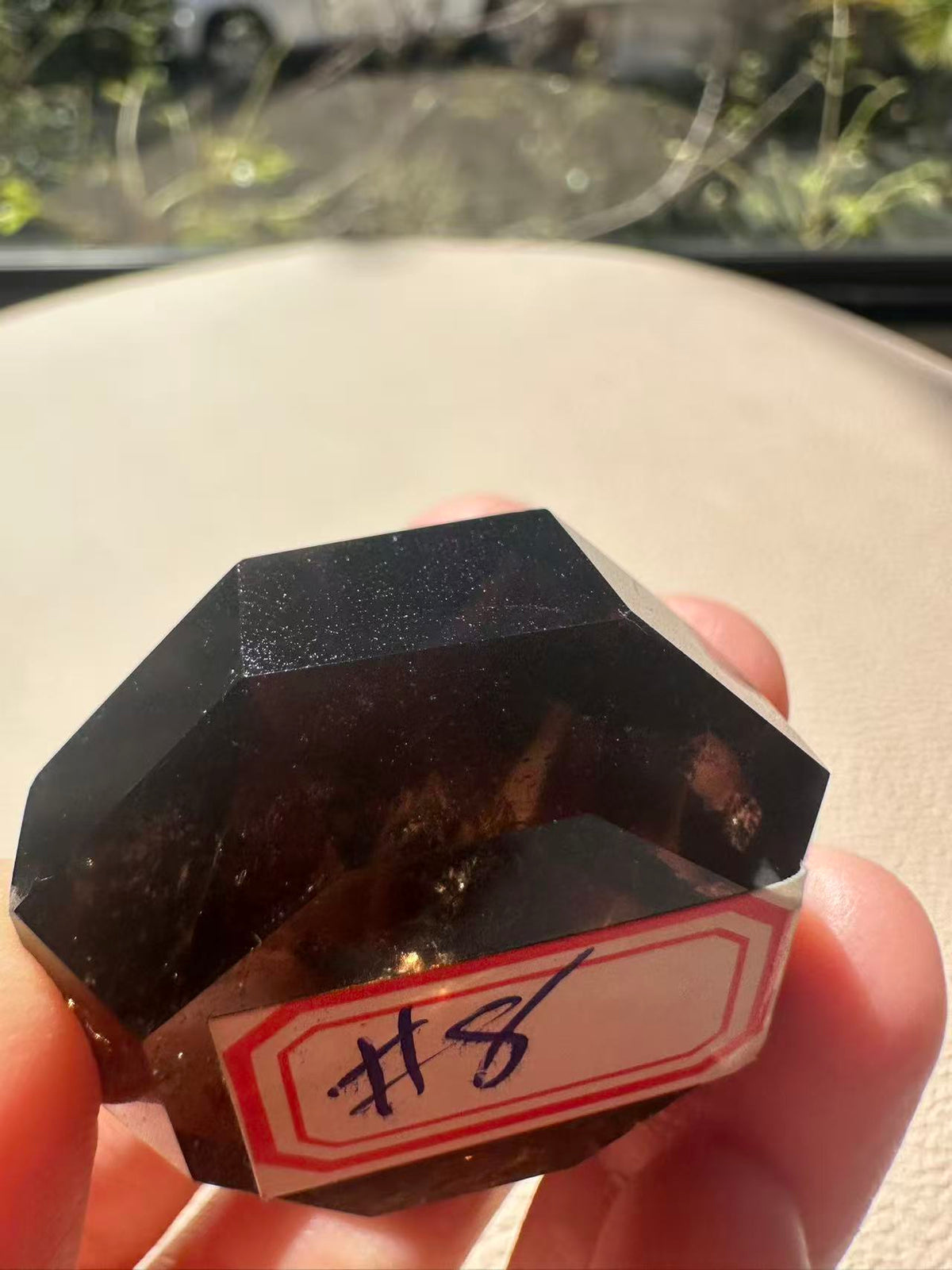 Natural Deep Smoky Quartz Diamond #8, dark polished geometric crystal specimen for minimalist decor and EMF protection, high-quality grounding stone by Moon Rituals.