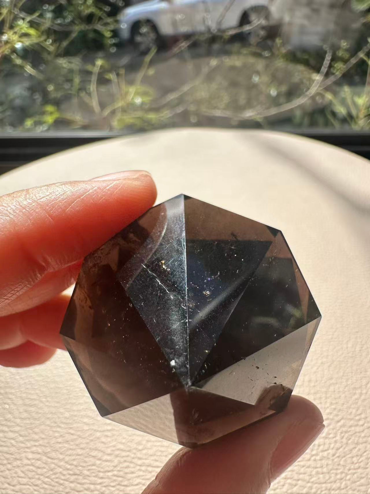 Natural Deep Smoky Quartz Diamond #8, dark polished geometric crystal specimen for minimalist decor and EMF protection, high-quality grounding stone by Moon Rituals.