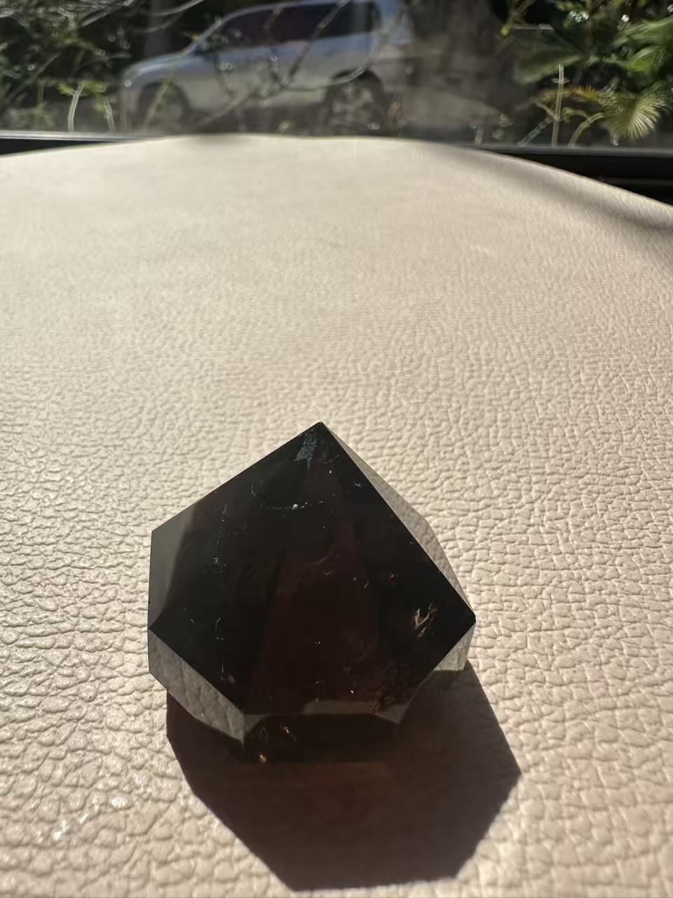 Natural Deep Smoky Quartz Diamond #8, dark polished geometric crystal specimen for minimalist decor and EMF protection, high-quality grounding stone by Moon Rituals.