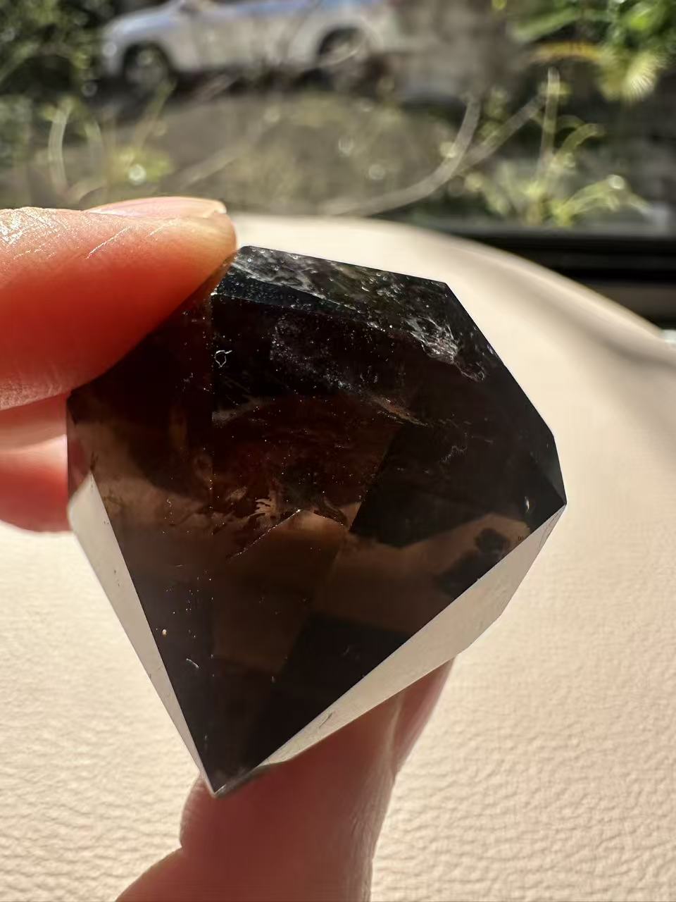 Natural Deep Smoky Quartz Diamond #8, dark polished geometric crystal specimen for minimalist decor and EMF protection, high-quality grounding stone by Moon Rituals.