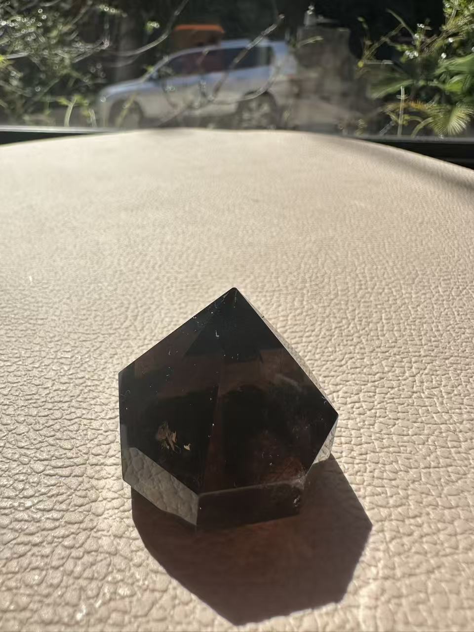 Natural Deep Smoky Quartz Diamond #8, dark polished geometric crystal specimen for minimalist decor and EMF protection, high-quality grounding stone by Moon Rituals.