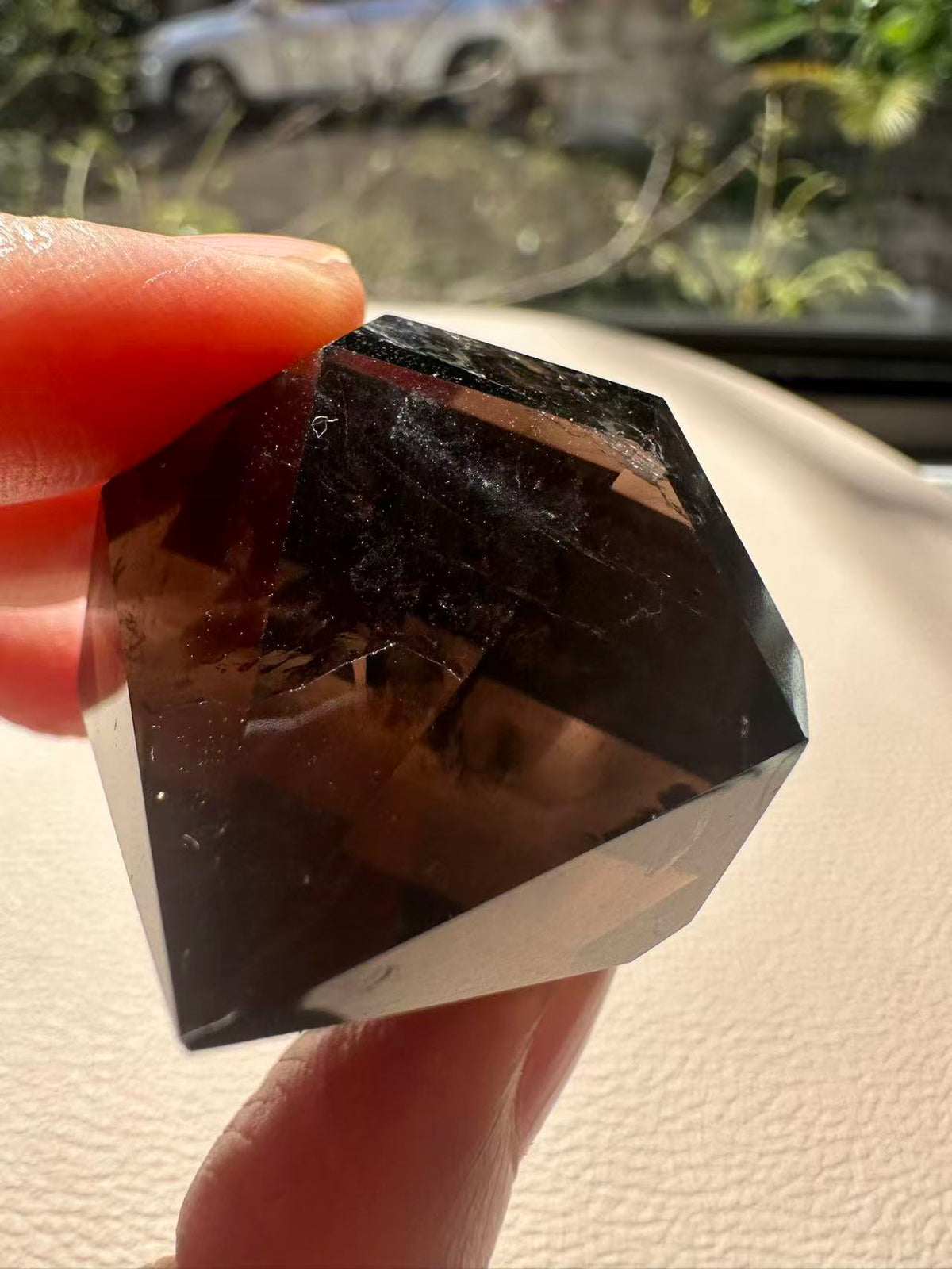 Natural Deep Smoky Quartz Diamond #8, dark polished geometric crystal specimen for minimalist decor and EMF protection, high-quality grounding stone by Moon Rituals.