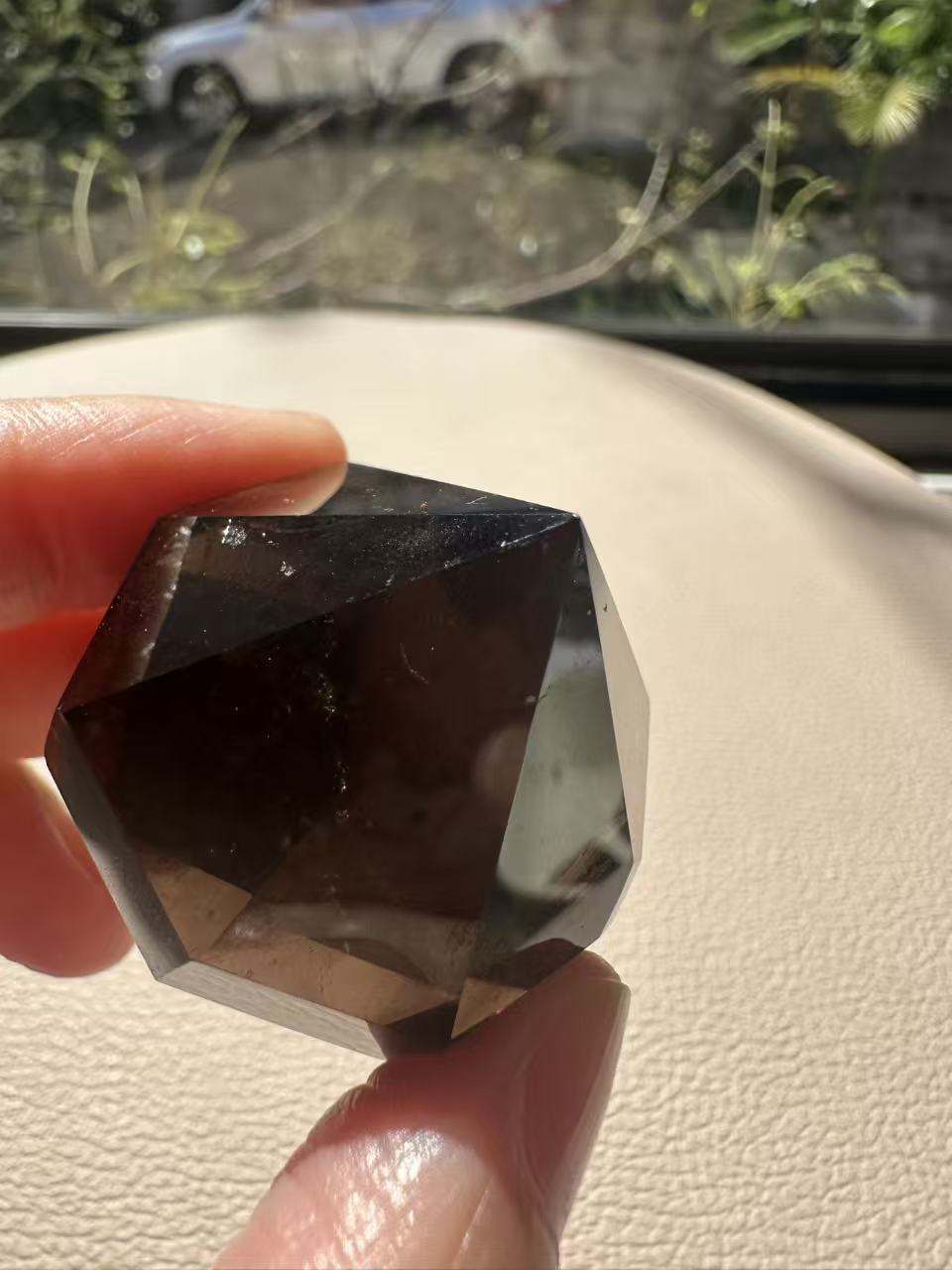 Natural Deep Smoky Quartz Diamond #8, dark polished geometric crystal specimen for minimalist decor and EMF protection, high-quality grounding stone by Moon Rituals.