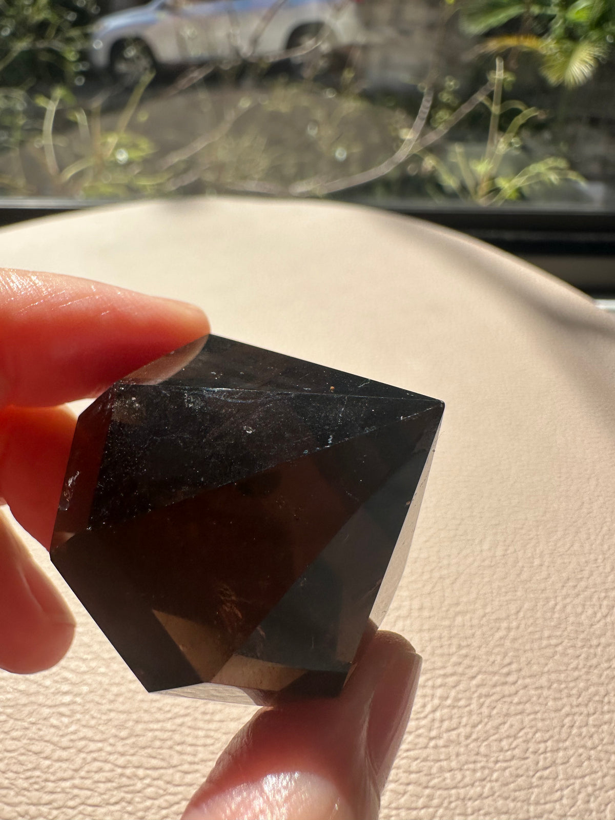 Natural Deep Smoky Quartz Diamond #8, dark polished geometric crystal specimen for minimalist decor and EMF protection, high-quality grounding stone by Moon Rituals.
