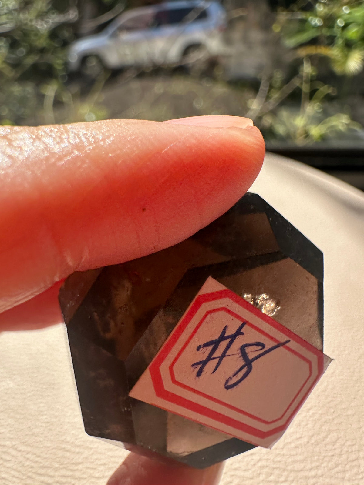 Natural Deep Smoky Quartz Diamond #8, dark polished geometric crystal specimen for minimalist decor and EMF protection, high-quality grounding stone by Moon Rituals.