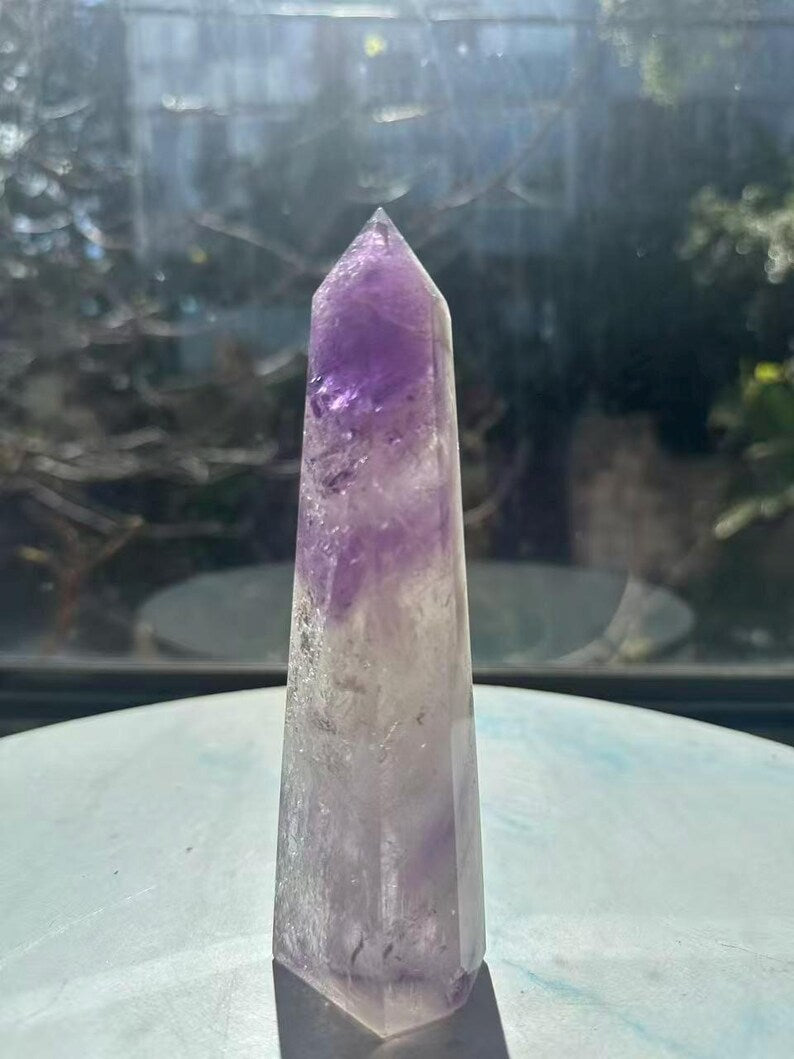 Natural Brazilian Phantom Amethyst Tower with Rainbow, Exact Piece #12 — view 4