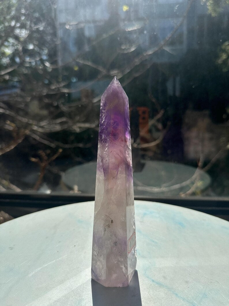 Natural Brazilian Phantom Amethyst Tower with Rainbow, Exact Piece #13 — view 2