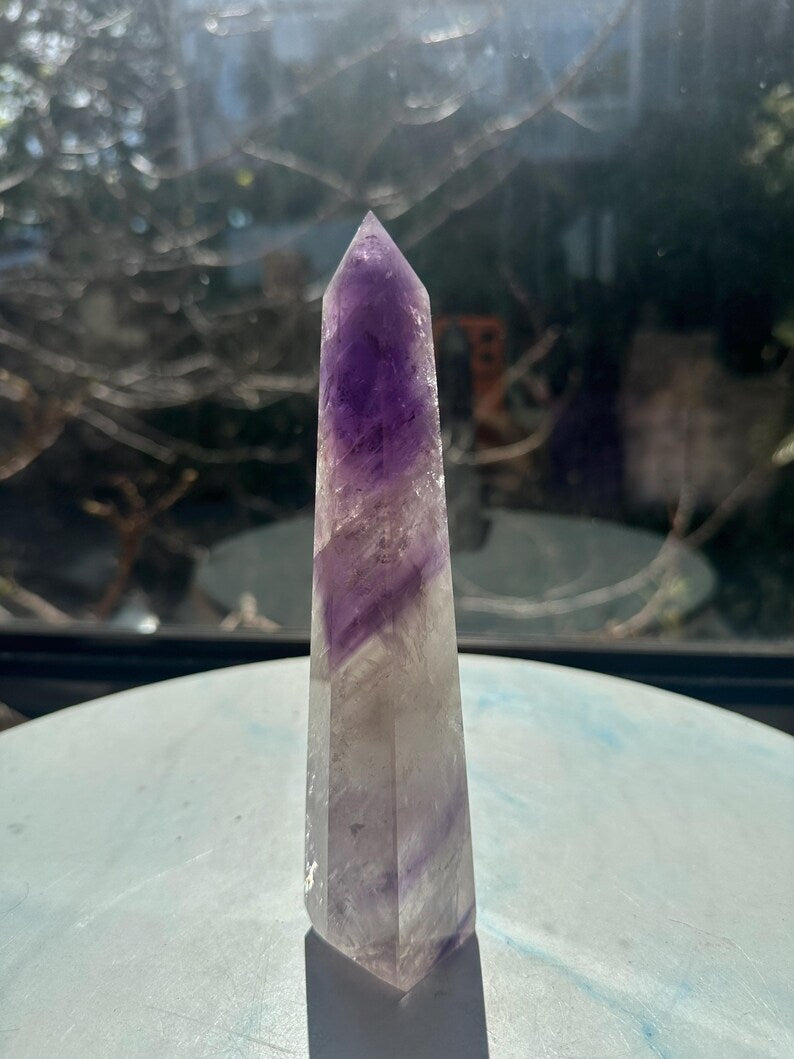 Natural Brazilian Phantom Amethyst Tower with Rainbow, Exact Piece #13 — view 4