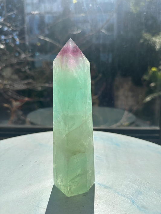 Exact 461g 16cm Watermelon Fluorite tower #11 — view 1