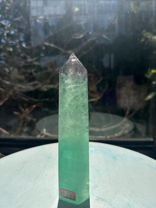 Exact 723g 20cm Watermelon Fluorite tower #14 — view 1