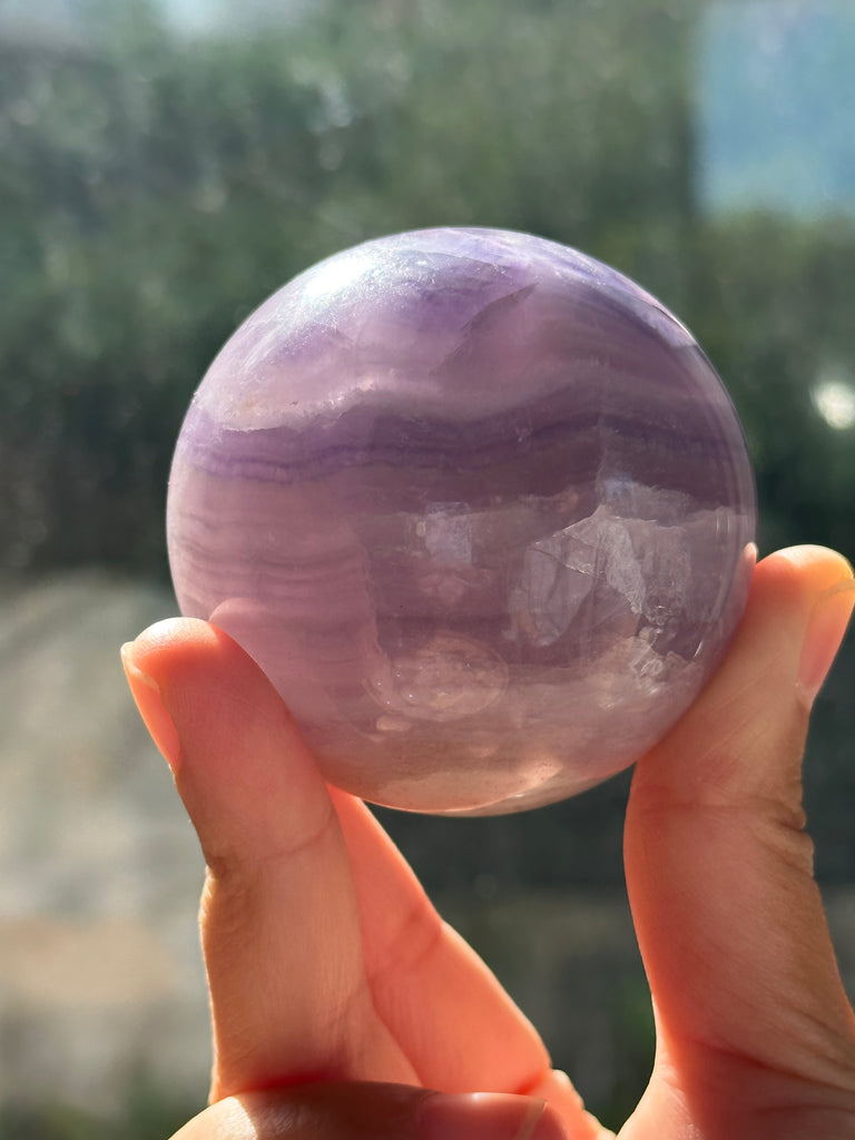 Silky Fluorite Sphere - Enhance Mental Clarity, Focus, and Relaxation with Natural Healing Crystal for Home Decor and Meditation