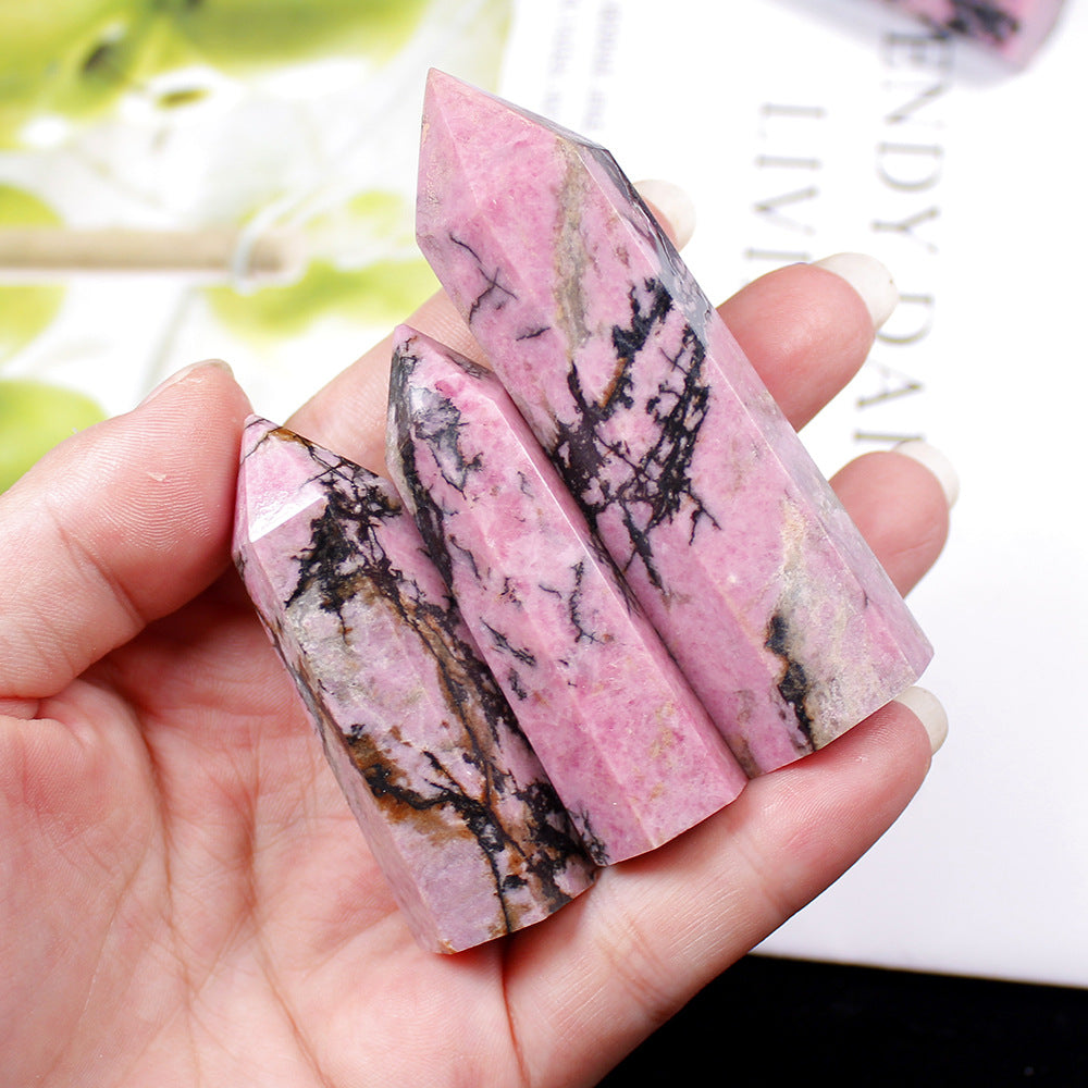 Rhodonite crystal tower 5–10cm for desk shelf or crystal display