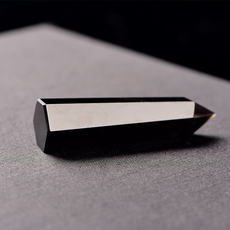 Natural Black Obsidian crystal tower product view with pointed shape
