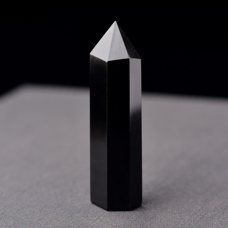 Polished Black Obsidian tower alternate view showing glossy black surface