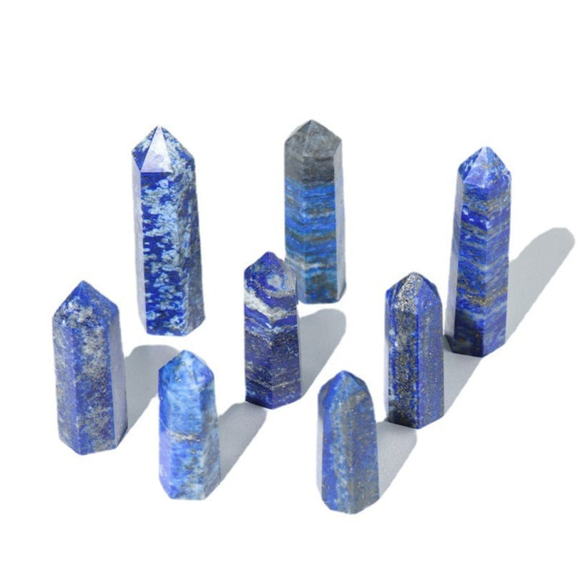 Polished Lapis Lazuli tower product example showing blue mineral pattern