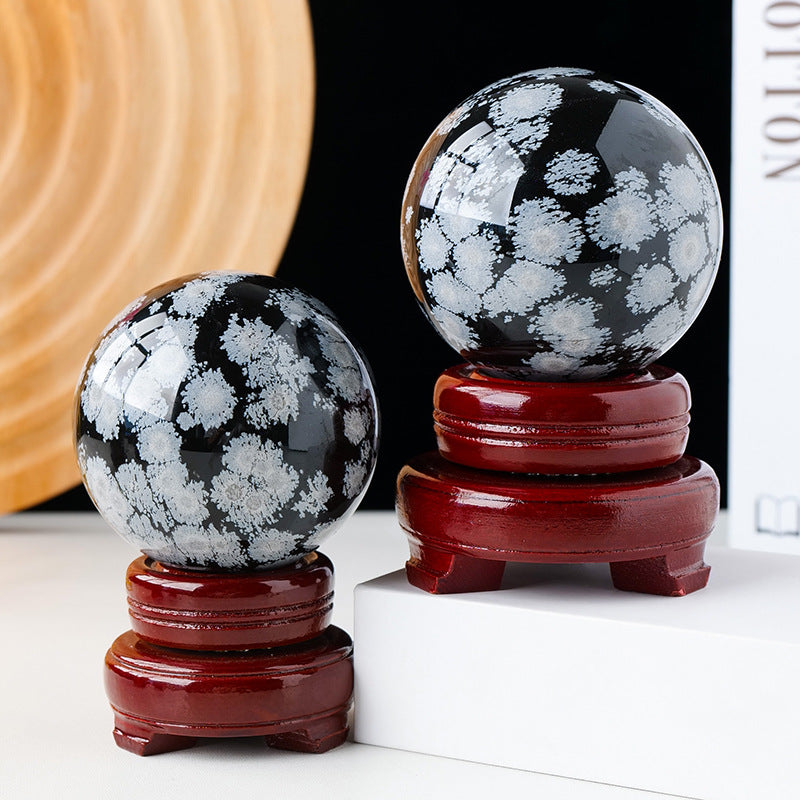 Snowflake Obsidian Sphere – Natural Black & White Crystal Ball product photo 2