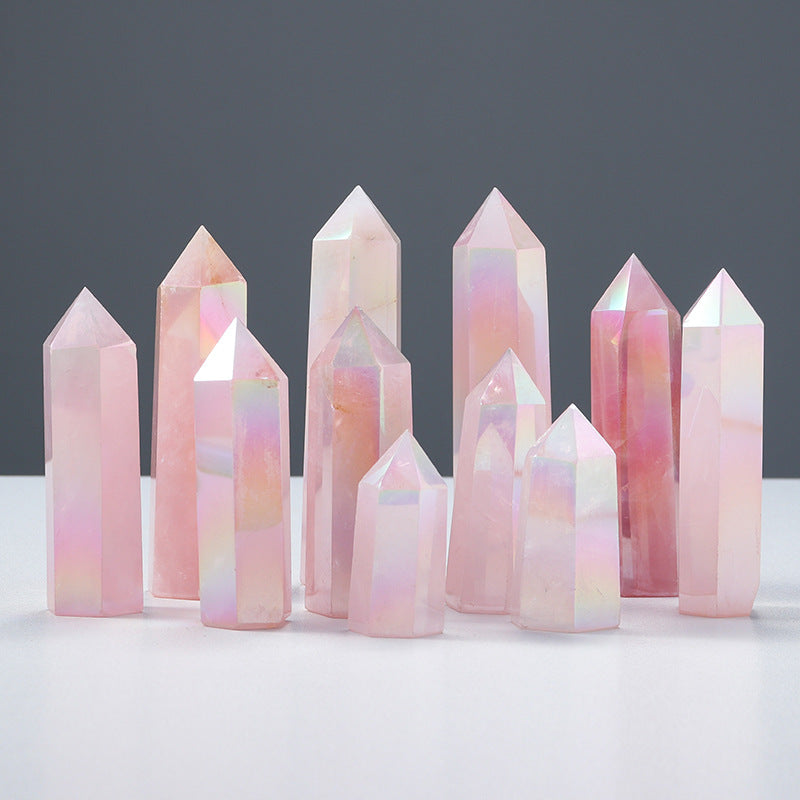 Aura Rose Quartz Tower | Iridescent Pink Crystal Point