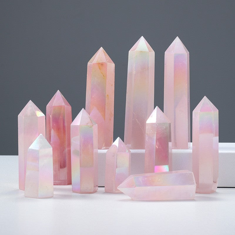 Aura Rose Quartz Tower | Iridescent Pink Crystal Point