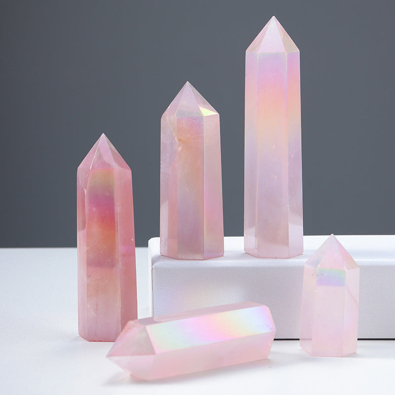 Aura Rose Quartz Tower | Iridescent Pink Crystal Point