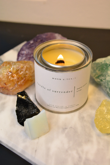 Crystal Candle of Surrender - Mystery Crystal & Scent - Let go & Trust the Universe