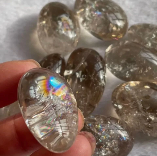 Rare Smoky Azeztulite Quartz Tumble with Rainbow - Connect with the Universe for Spiritual Growth
