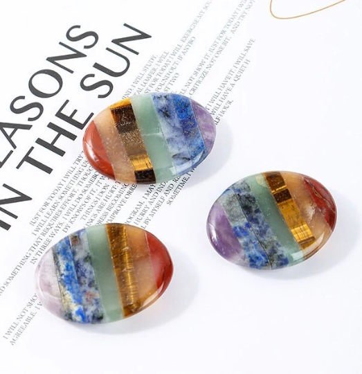 7 Chakra Worry Stone | Mixed Natural Stone 34×44mm