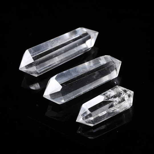 Polished Clear Quartz double terminated crystal side view