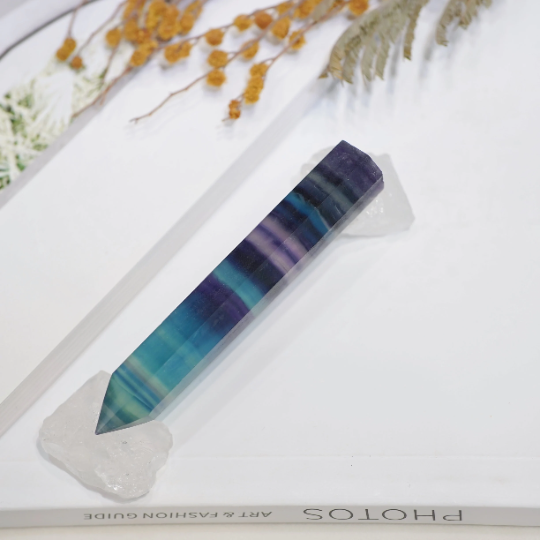 Natural Rainbow Fluorite tower alternate view with translucent colour zoning
