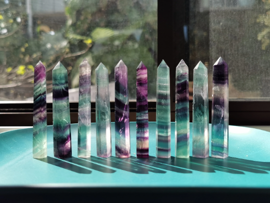 Rainbow Fluorite tower alternate product view with natural mineral pattern